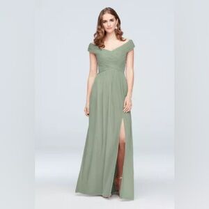 Off-Shoulder Sage Green Chiffon Bridesmaid Dress